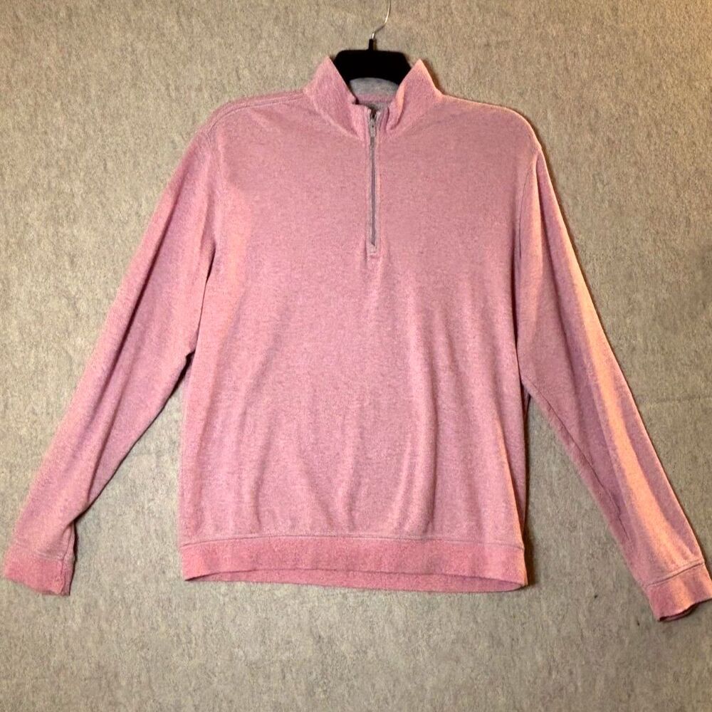 Johnnie-O Hanks Mens Medium Pink Coral Golf Quarter Zip Pullover Preppy Sweater